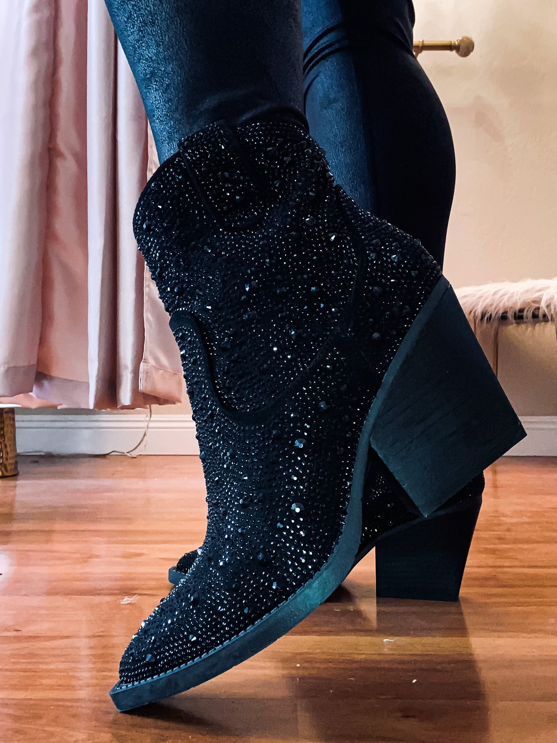 Very G Black Kady Rhinestone Booties - Main Image