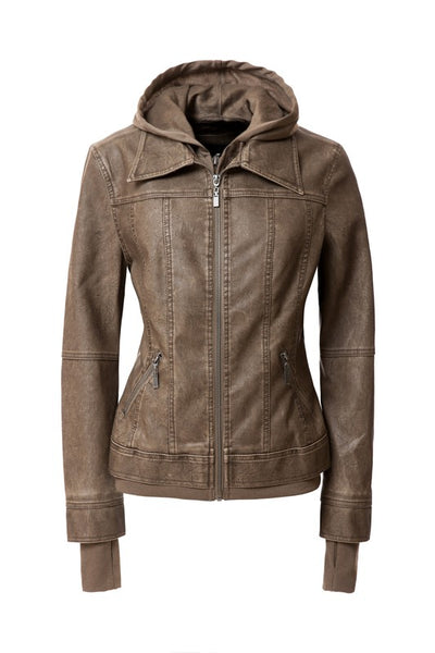 Autumn Feels Hooded Faux Leather Jacket