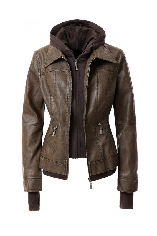 Autumn Feels Hooded Faux Leather Jacket