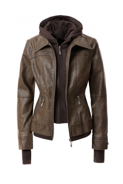 Autumn Feels Hooded Faux Leather Jacket