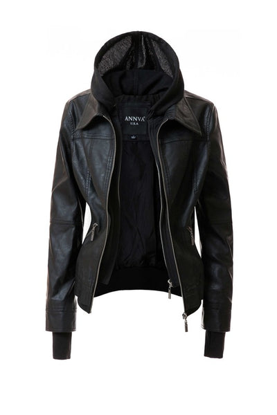 Autumn Feels Hooded Faux Leather Jacket