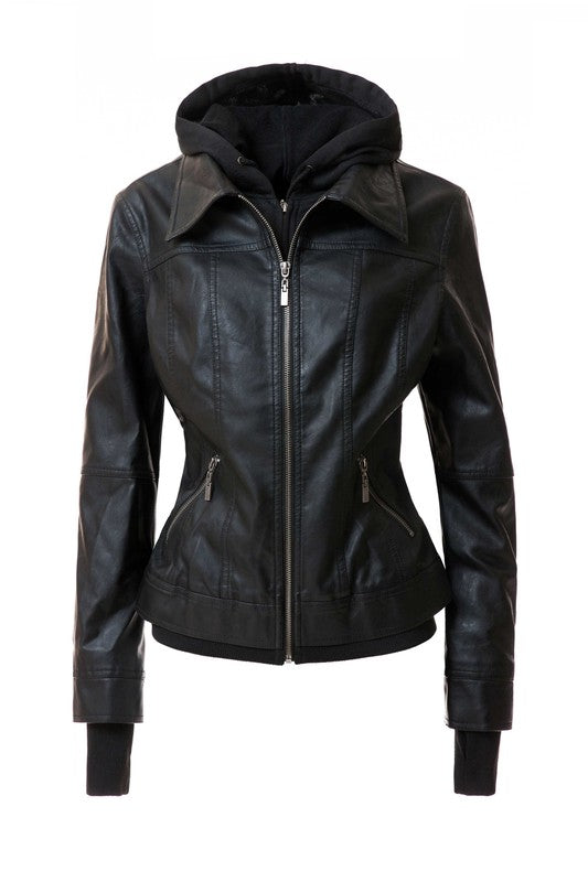 Autumn Feels Hooded Faux Leather Jacket