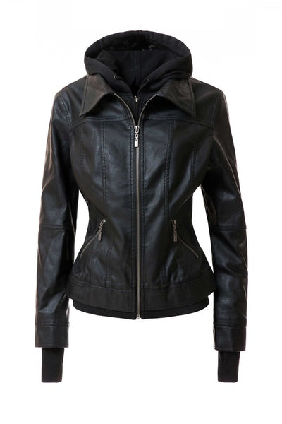 Autumn Feels Hooded Faux Leather Jacket