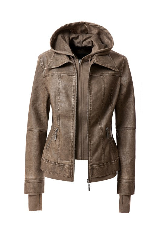 Autumn Feels Hooded Faux Leather Jacket