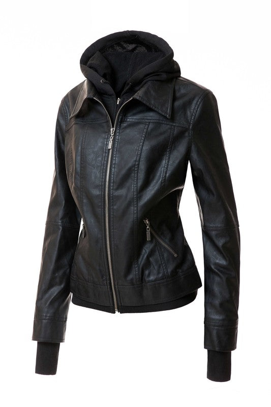 Autumn Feels Hooded Faux Leather Jacket