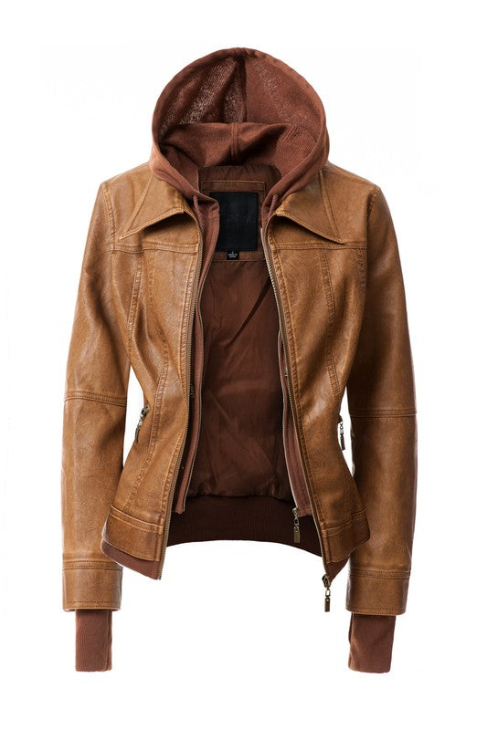 Autumn Feels Hooded Faux Leather Jacket