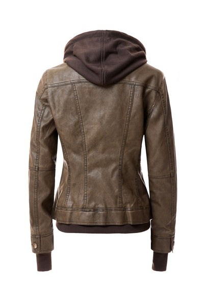 Autumn Feels Hooded Faux Leather Jacket