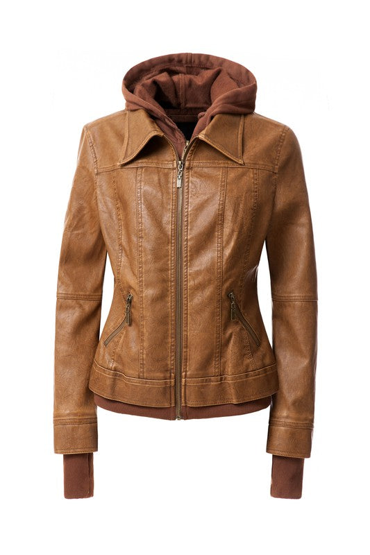 Autumn Feels Hooded Faux Leather Jacket