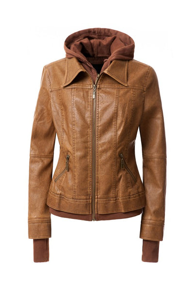 Autumn Feels Hooded Faux Leather Jacket