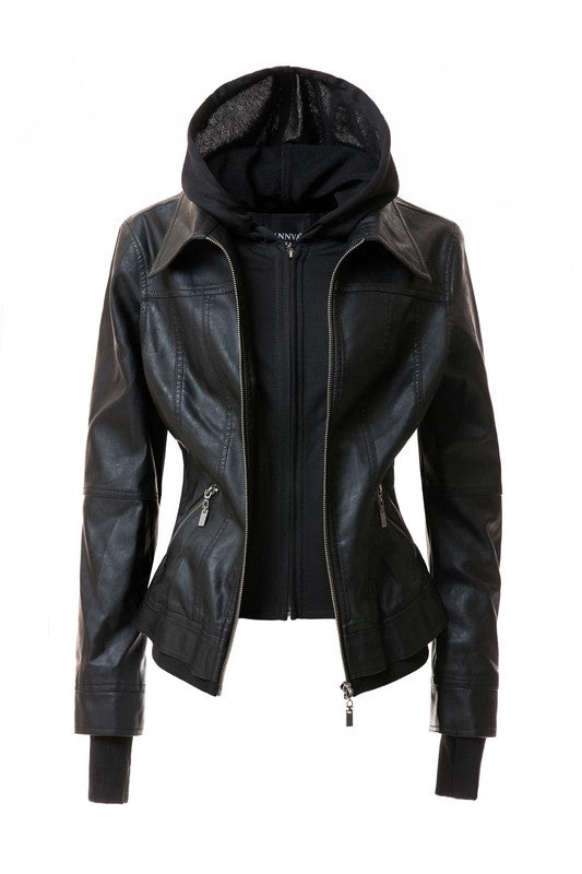 Autumn Feels Hooded Faux Leather Jacket