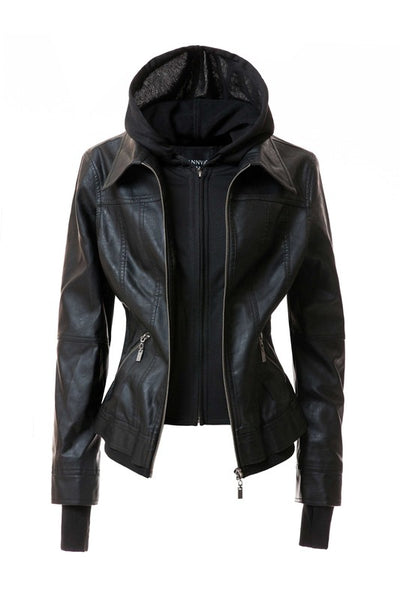 Autumn Feels Hooded Faux Leather Jacket