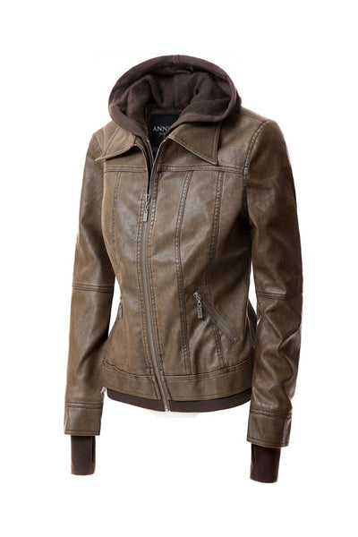 Autumn Feels Hooded Faux Leather Jacket