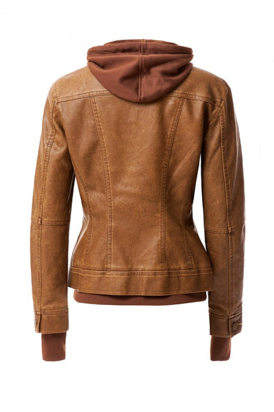 Autumn Feels Hooded Faux Leather Jacket