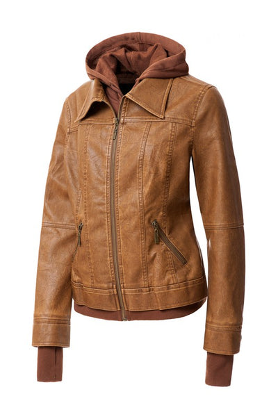 Autumn Feels Hooded Faux Leather Jacket