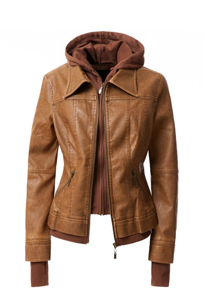 Autumn Feels Hooded Faux Leather Jacket