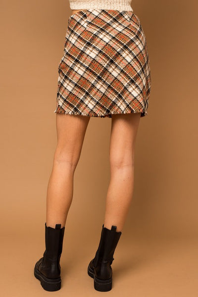 Social And Chic Plaid Frayed Hem Mini Skirt