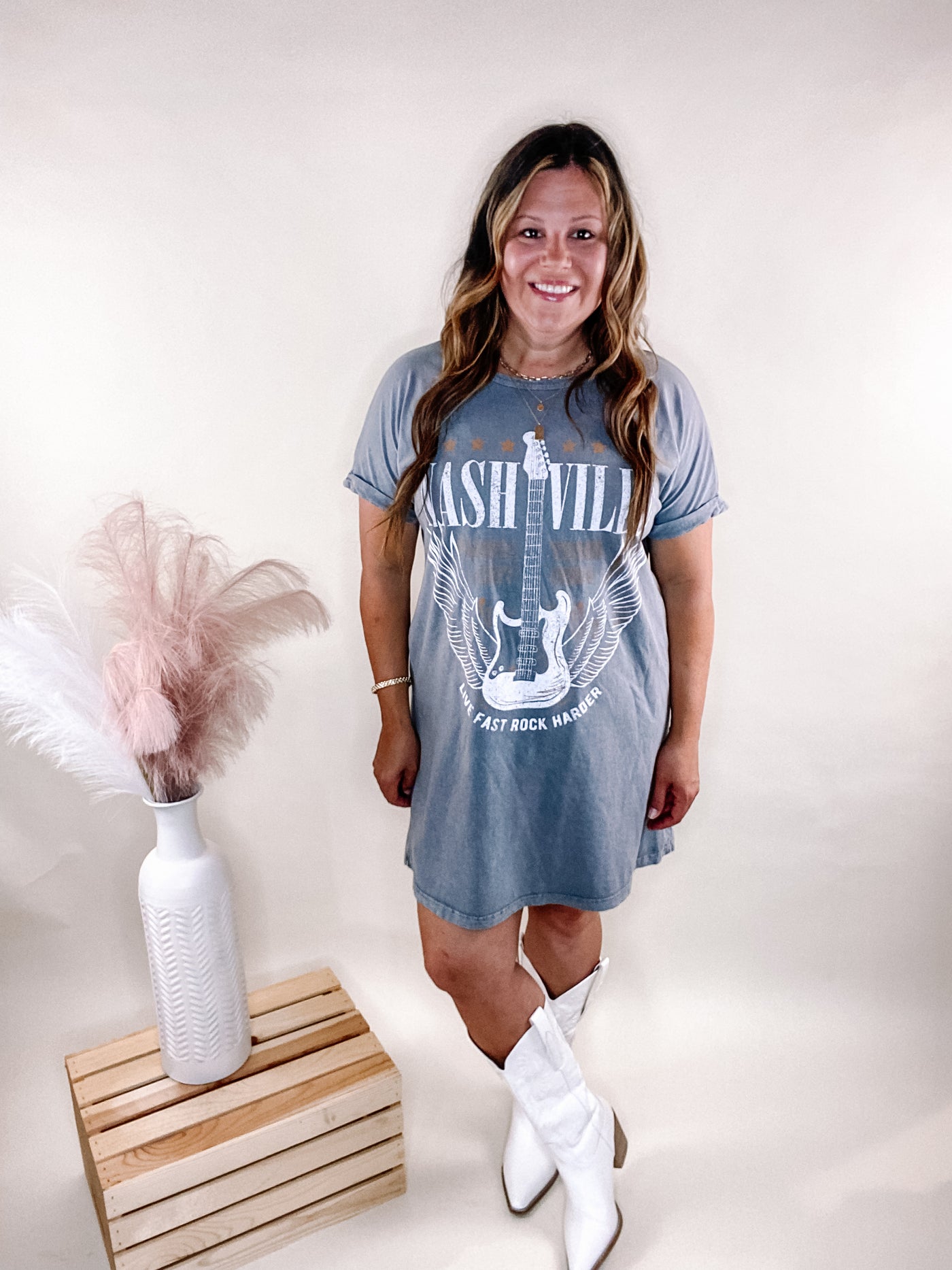 Nashville Mineral Washed Graphic Dress Grey