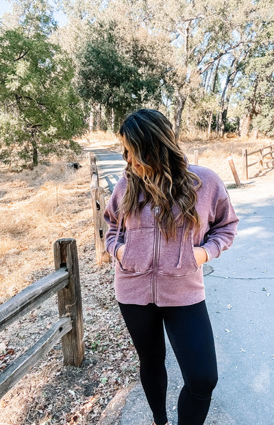 Love To Lounge Zip Up Hoodie In Washed Plum