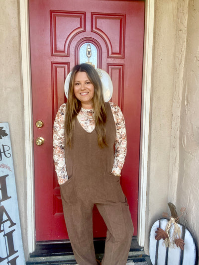 Perfect For You Mocha Corduroy Jumpsuit