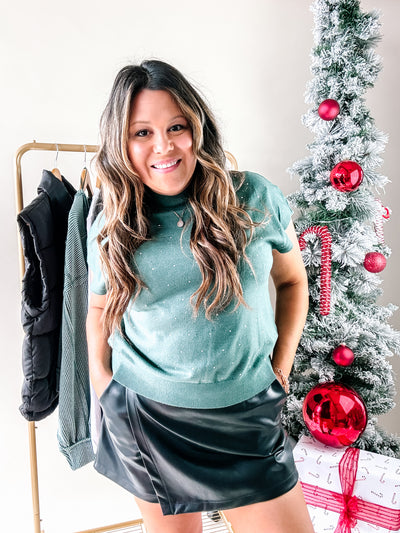 Holiday Social Hunter Green Rhinestone Top