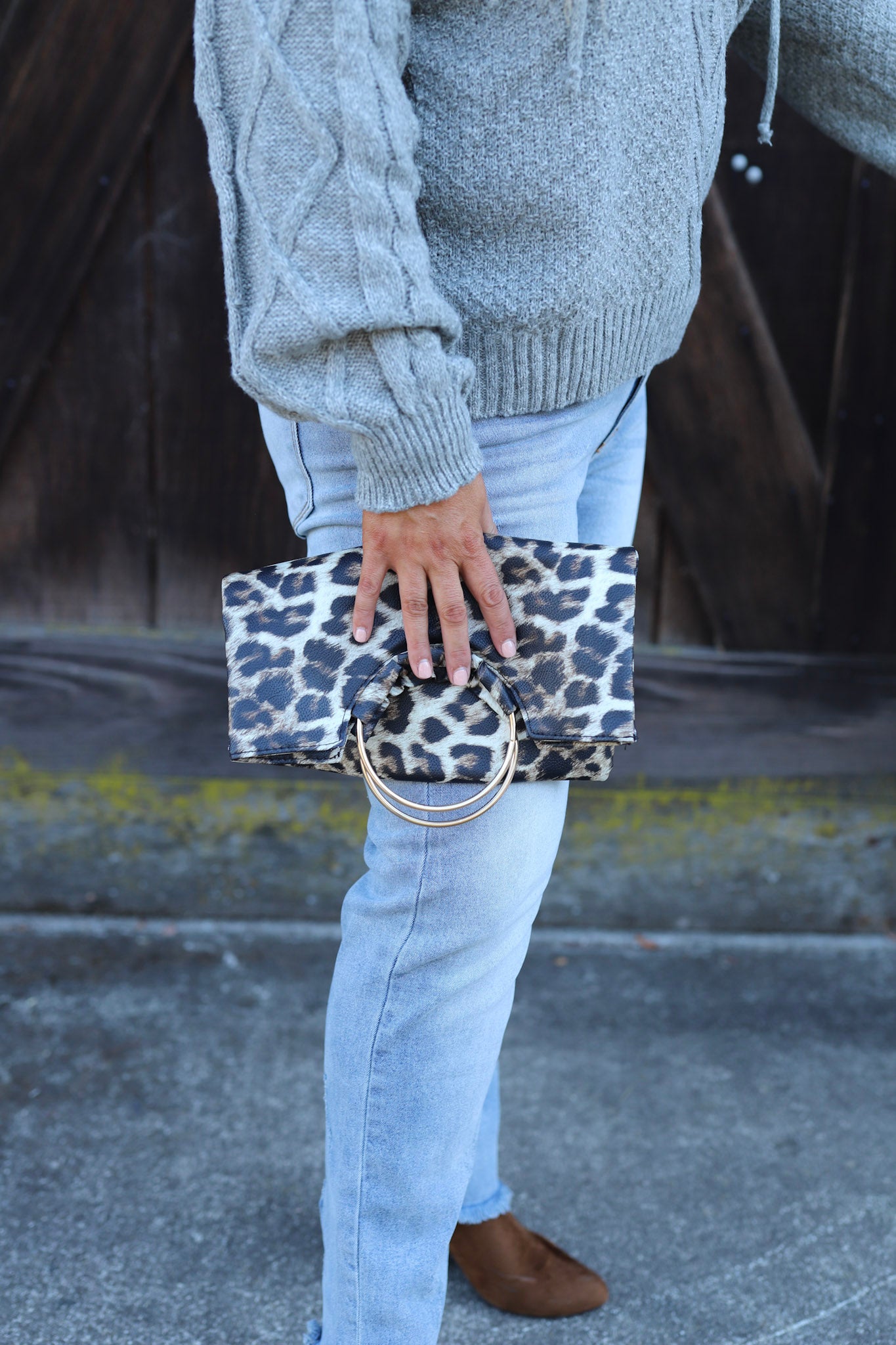Address The Room Faux Leather Clutch In Leopard
