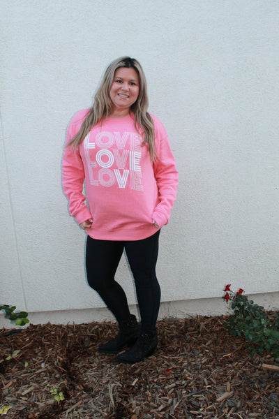 Love Love Love Graphic Sweatshirt Coral Pink