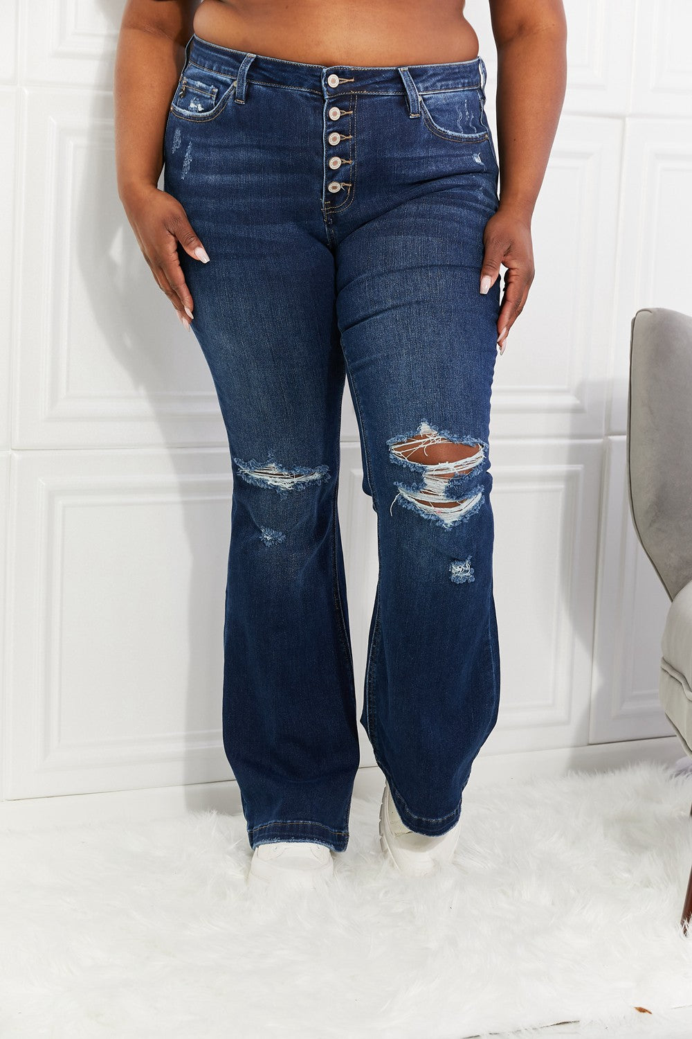 Reese Midrise Button Fly Flare Jeans