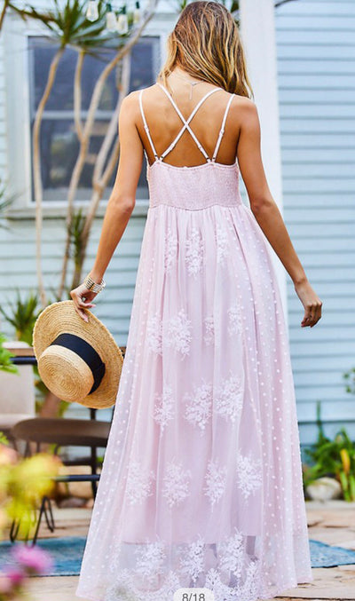 Dreamy Lace Blush Maxi Dress