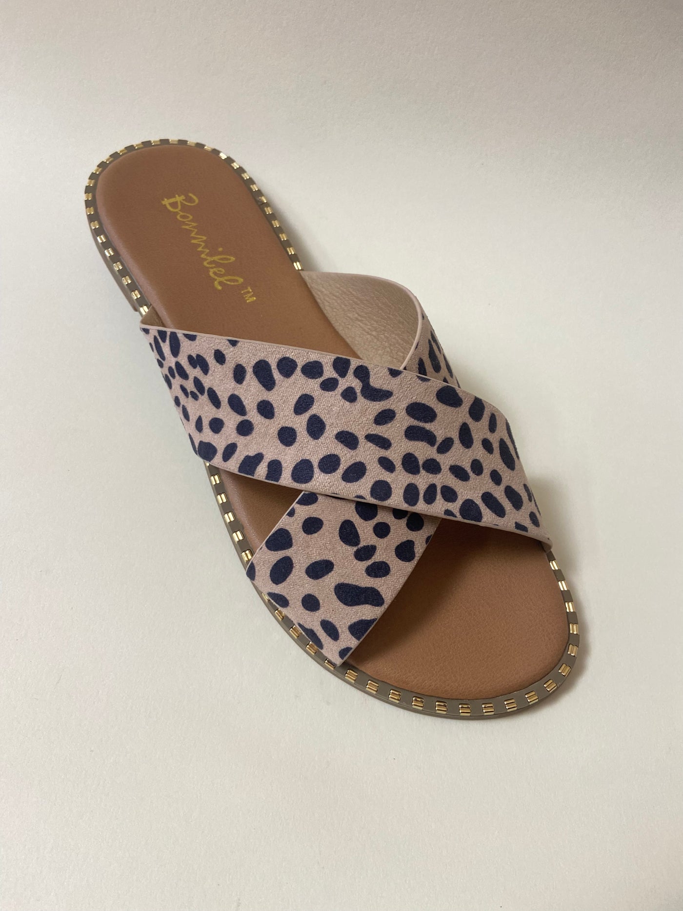 Leopard Slide Sandals With Gold Trim