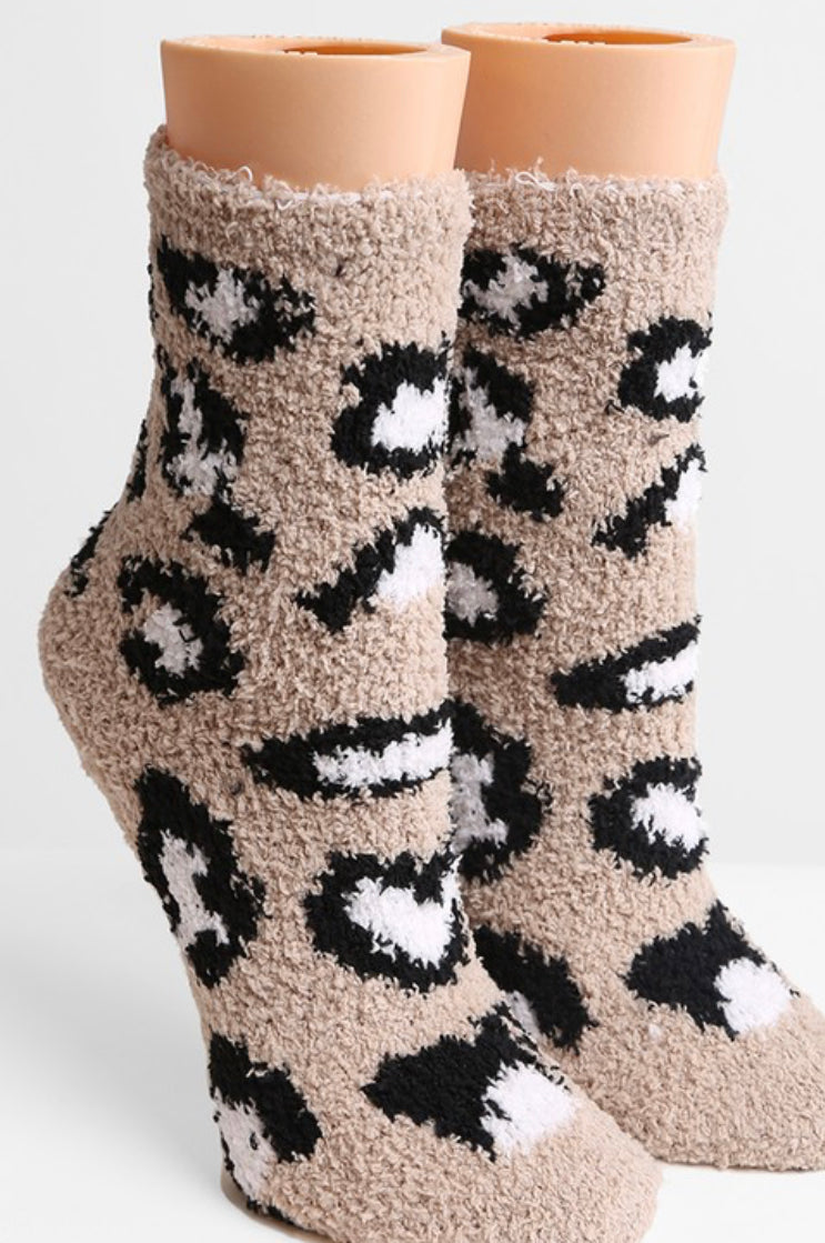 Cozy Leopard Socks In Beige